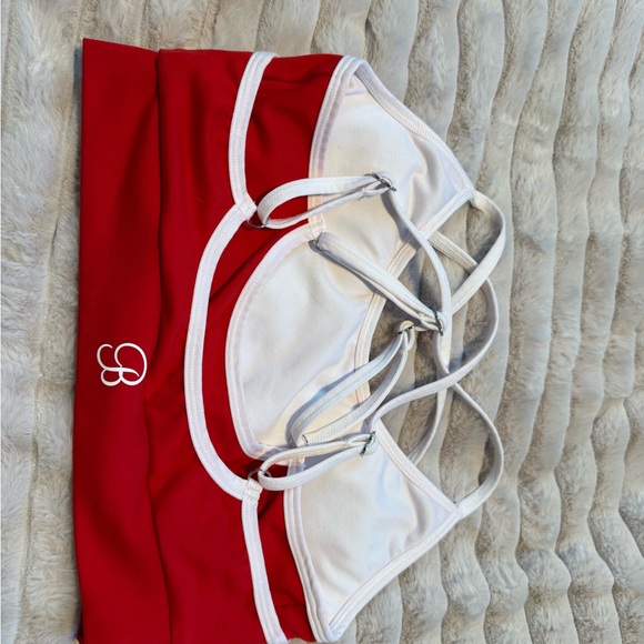Bombshell Sportswear Red and White Strappy Sports Bra - Picture 5 of 6